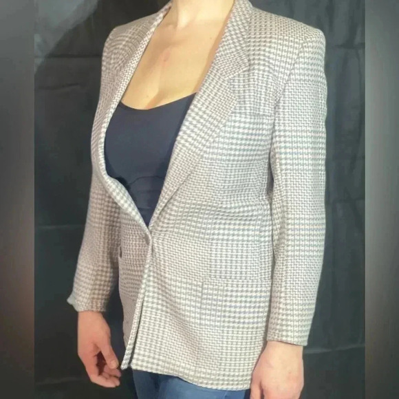 90s Vintage Pink and Gray Tweed Blazer Geoffrey Alexander for PRIVATE AGENDA - Picture 4 of 6